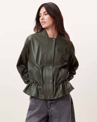 Sofi Drawstring Leather Bomber Jacket