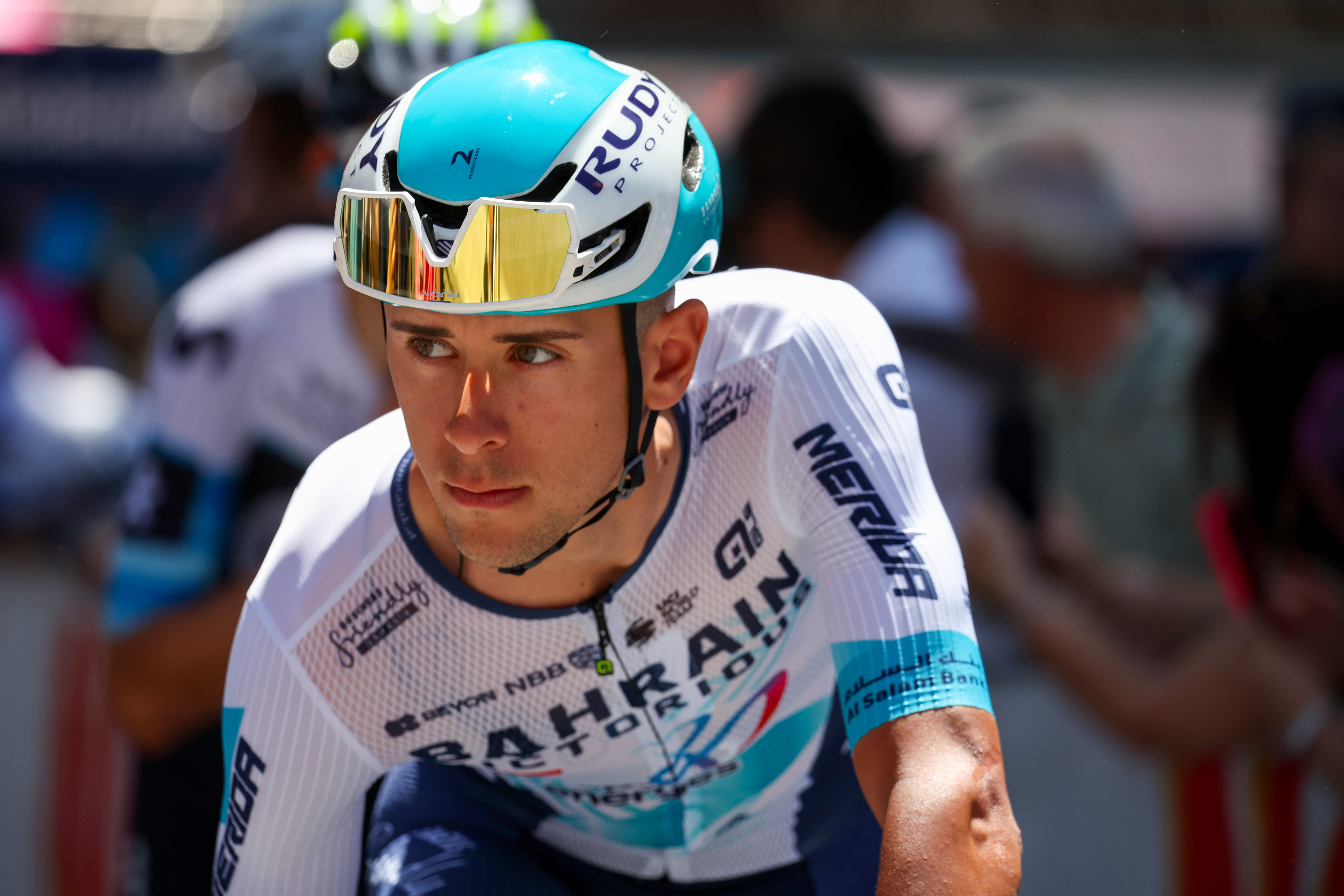 MORBEGNO, ITALY - MAY 29: Antonio Tiberi of Italy and Team Bahrain - Victorious looks on during the 108th Giro d'Italia 2025, Stage 18 a 144km stage from Morbegno to Cesano Maderno on May 29, 2025 in Morbegno, Italy. (Photo by Sara Cavallini/Getty Images)