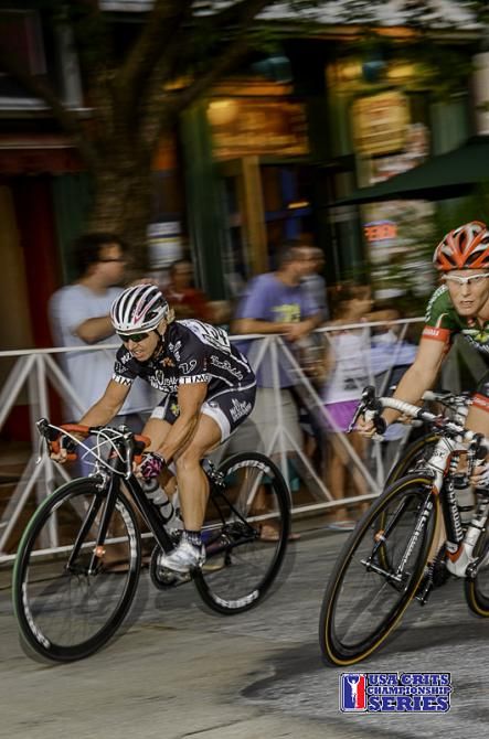Eventual winner, Laura Van Gilder, drills the pace at the USA CRITS Iron Hill Twilight Criterium held in West Chester