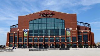 The entrance of Lucas Oil Stadium in Indianapolis