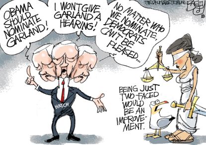 Political Cartoon U.S. Orrin Hatch Obama Supreme Court nominee Merrick Garland