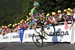 Peter Sagan (Liquigas-Cannondale) earns some style points during the finish of Stage 7 of the Tour de France - but wait, what's up with those new Sidi shoes he's wearing?