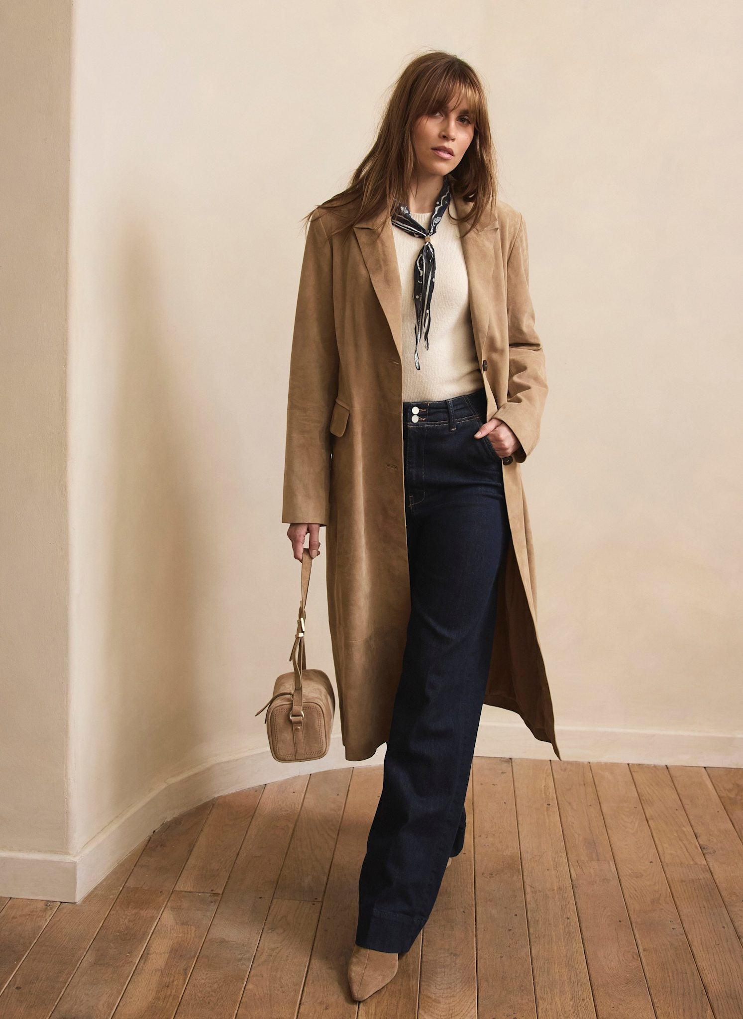 Neutral Suede Trench Coat