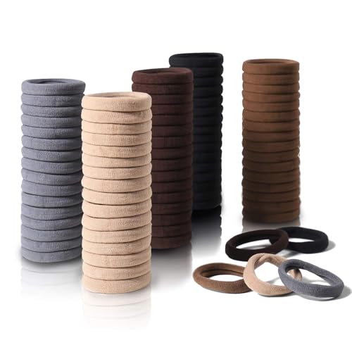 100 Pcs Thick Seamless Brown Hair Ties, Ponytail Holders Hair Accessories No Damage for Thick Hair (natural Colors)