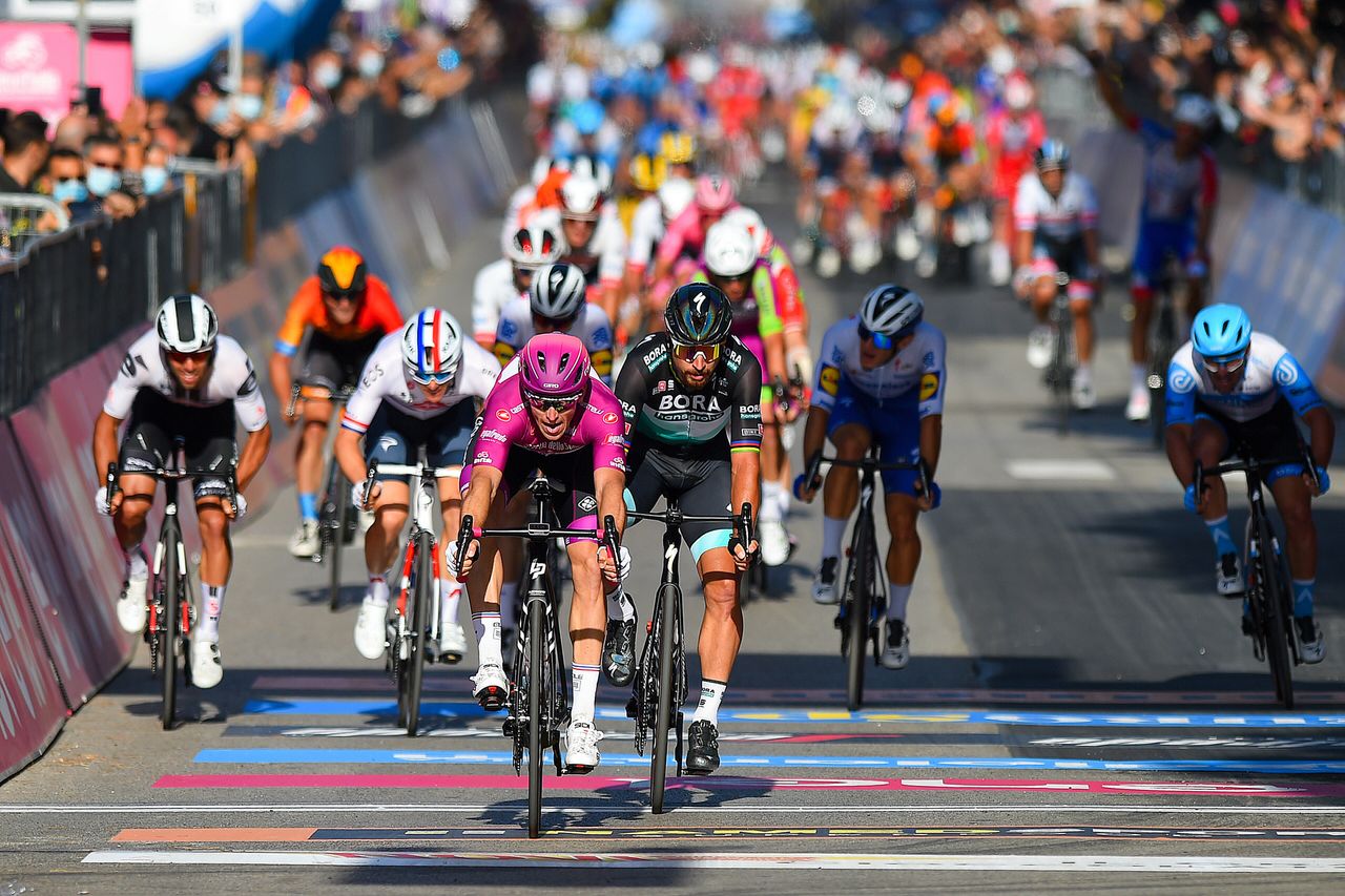 Giro dItalia 2020 103th Edition 7th stage Matera Brindisi 143km 09102020 Arnaud Demare FRA Groupama FDJ Peter Sagan SVK Bora Hansgrohe photo Dario BelingheriiBettiniPhoto2020