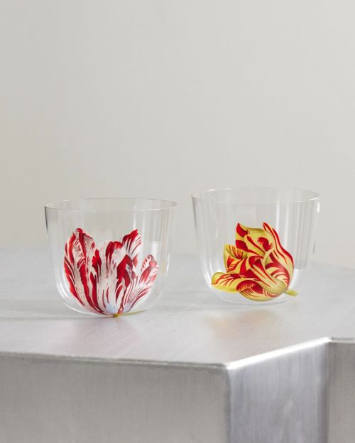 Tulipmania Painted Crystal Glass Tumblers, Set of 2