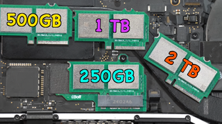 A YouTuber's slot-in SSD replacements for Macbooks, replacing the default soldered storage solution.