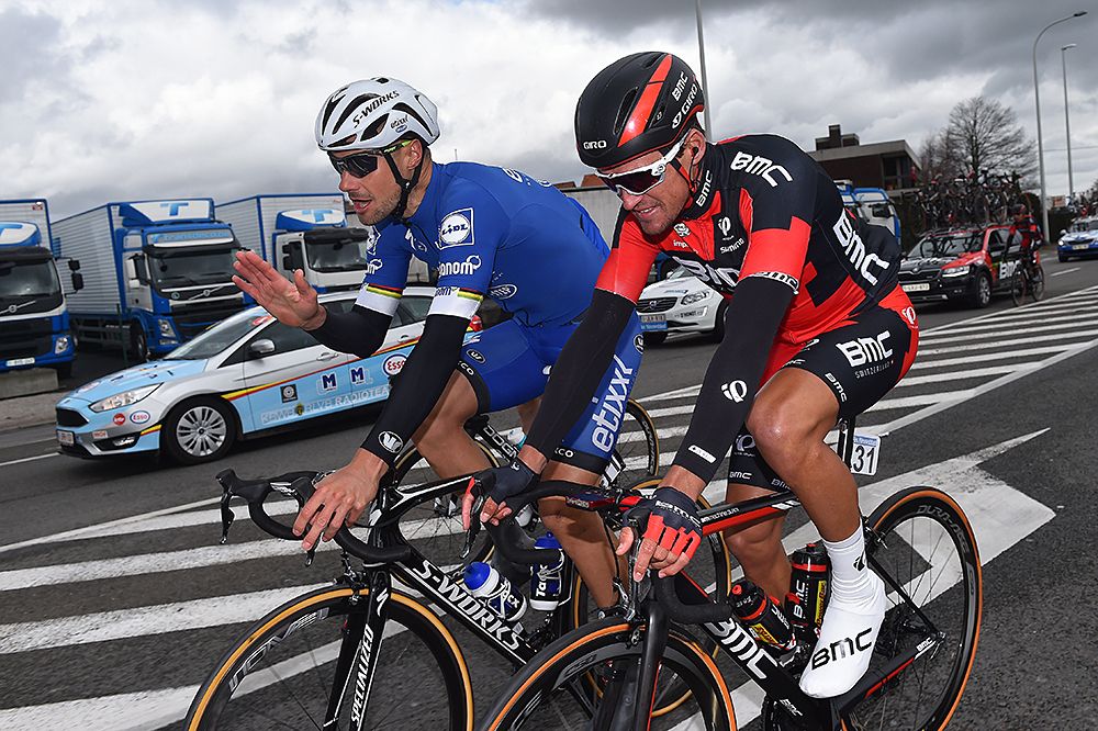 Tom Boonen (Etixx-QuickStep) and Greg Van Avermaet (BMC)