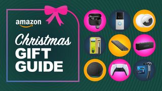 Collage of tech from the Amazon UK Christmas sale, including headphones, video doorbells, speakers, AirTags and PS5 controllers.