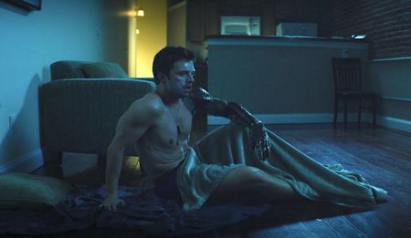 Bucky Barnes (Sebastian Stan) sleeps on the floor in the premiere of The Falcon and the Winter Soldier.