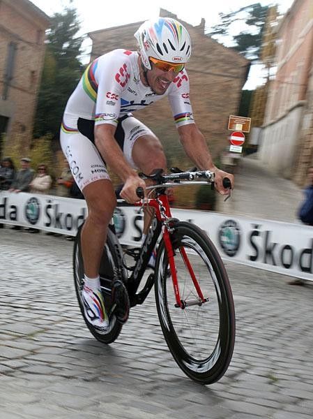 Cancellara hammers up the climb on his way to the stage win.