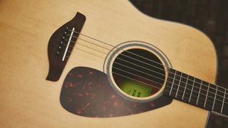 Close up of a Yamaha FG800 acoustic guitar