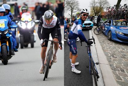 Julian Alaphilippe and Tadej Pogačar in a composite image from the Tour of Flanders