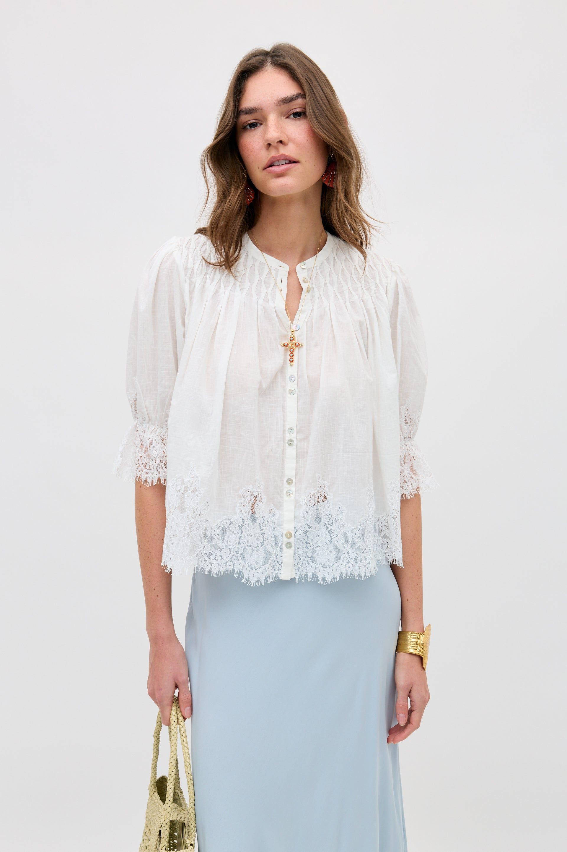 Erika Cotton Blouse in White Ivory