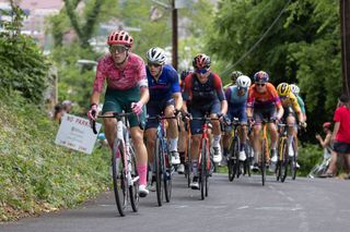 Sean Quinn (EF Education - Easy Post) leads the field up the Sherrod Rd climb early in the race.