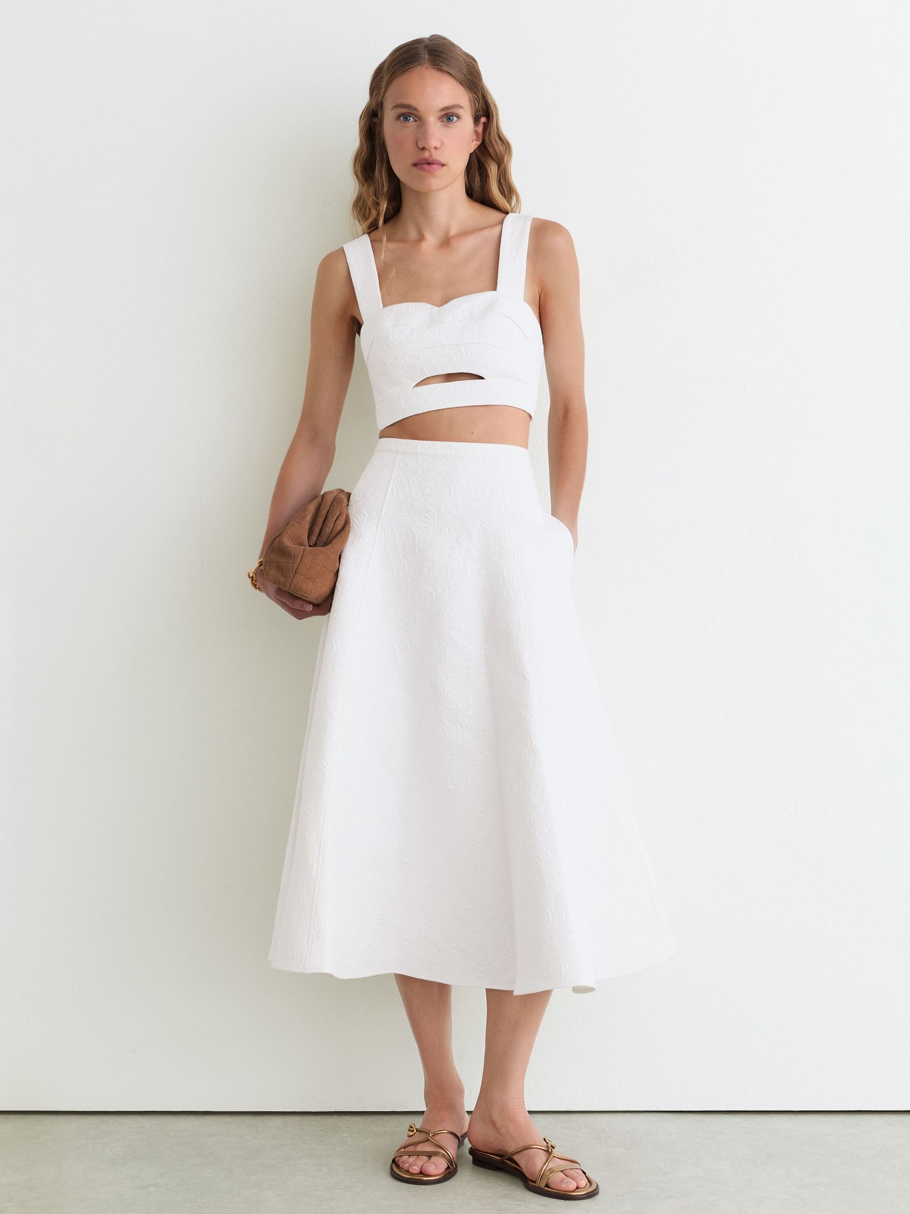 Cotton-Blend Jacquard Midi Skirt in Ivory - Size 4
