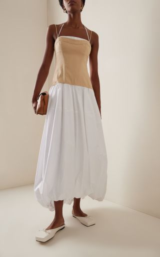 SIMKHAI Pfeiffer Linen-Cotton Bustier Midi Dress