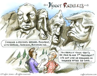 Political cartoon U.S. Trump ego Mount Rushmore
