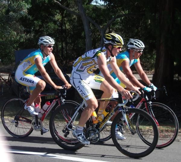 Scott Davis follows brother and Astana teammate Allan as the two train with Leigh Howard (HTC-Columbia)