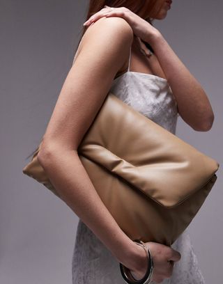 Topshop Gus Oversized Puffy Clutch Bag in Camel