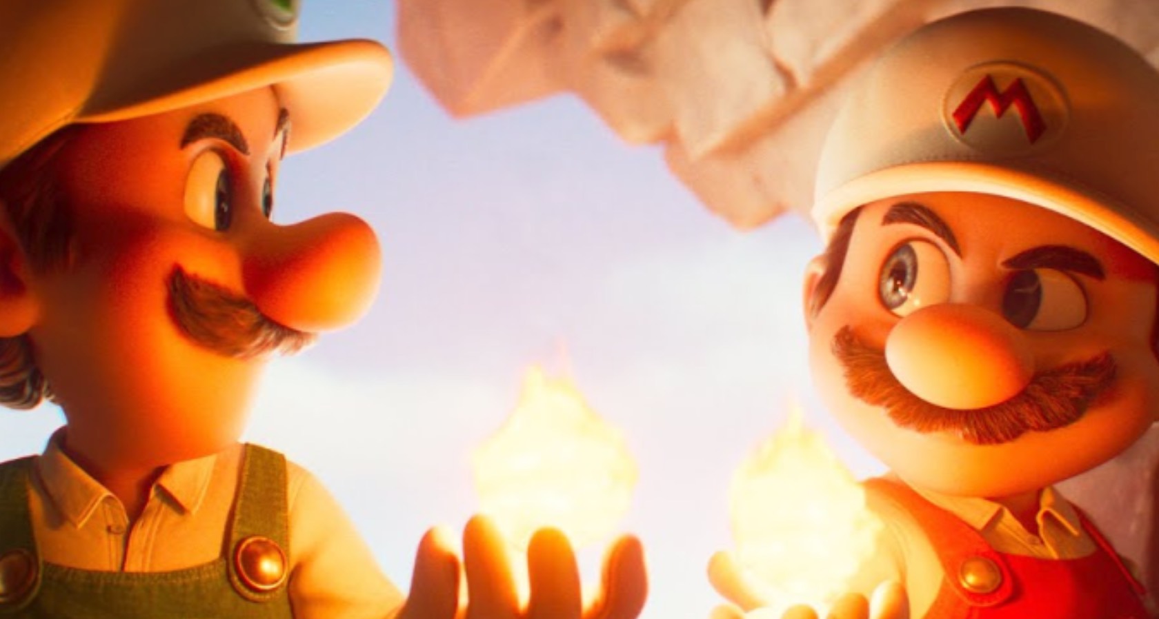 Luigi and Mario holding fireballs.