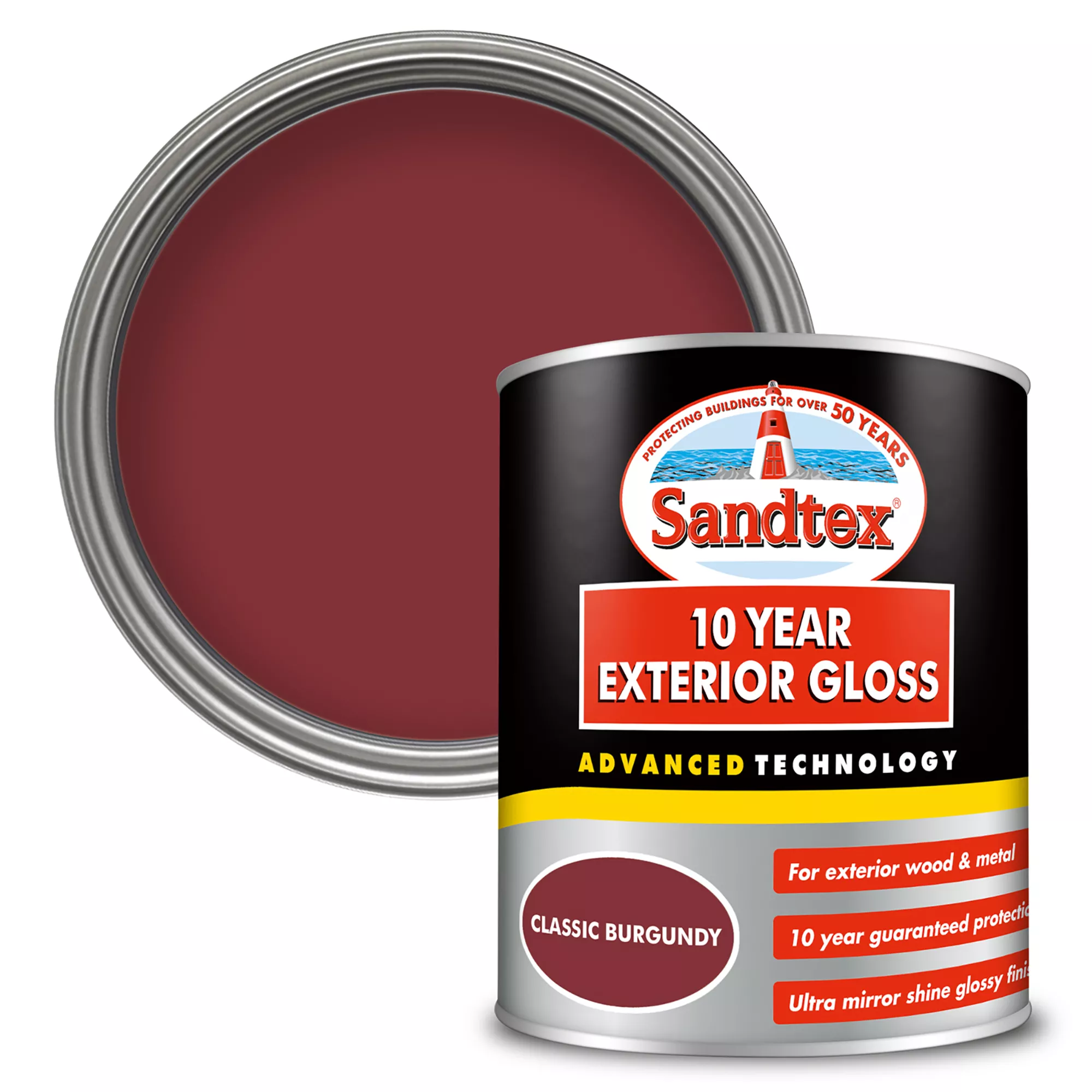 Sandtex 10 Year Classic Burgundy Gloss Multi-Surface Paint, 750ml