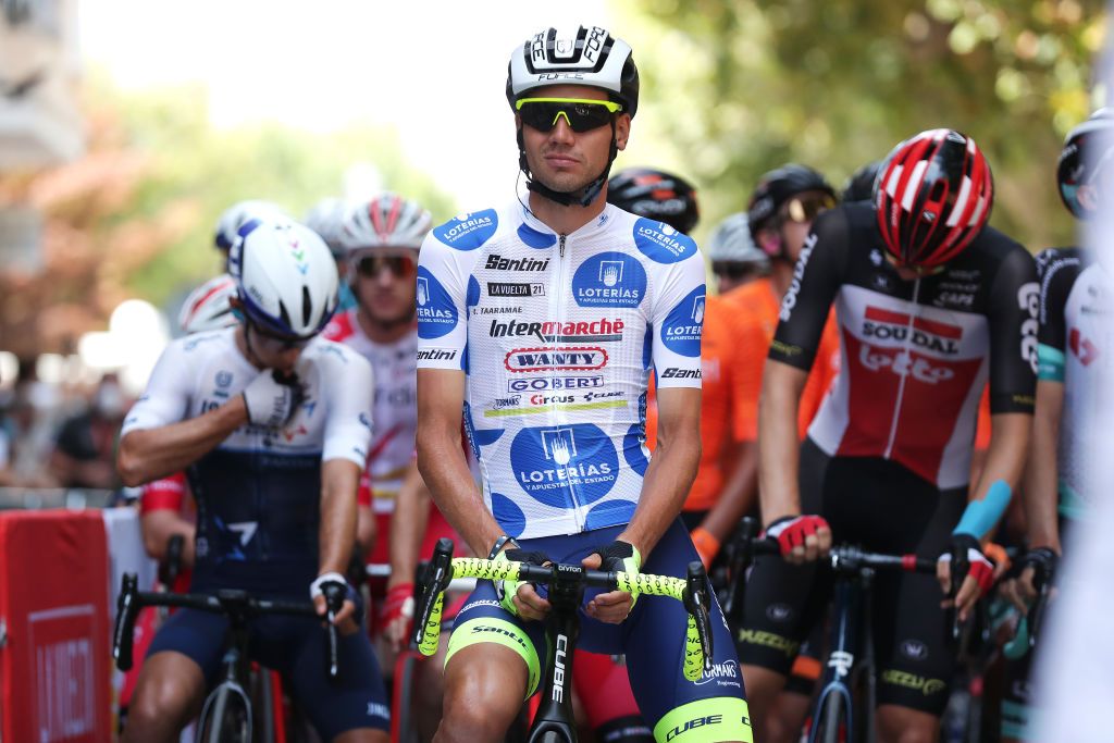 ALTO DE LA MONTAA DE CULLERA SPAIN AUGUST 19 Rein Taaramae of Estonia and Team Intermarch Wanty Gobert Matriaux Polka Dot Mountain Jersey prior to the 76th Tour of Spain 2021 Stage 6 a 1583km stage from Requena to Alto de la Montaa de Cullera 184m lavuelta LaVuelta21 on August 19 2021 in Alto de la Montaa de Cullera Spain Photo by Gonzalo Arroyo MorenoGetty Images