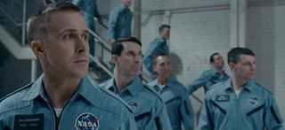 First Man Ryan Gosling as Neil Armstrong looking stern