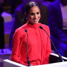 Meghan, Duchess of Sussex makes the keynote speech during the Opening Ceremony of the One Young World Summit 2022 at The Bridgewater Hall on September 05, 2022 in Manchester, England. 