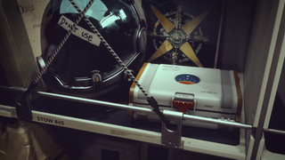 Starfield shelf showing a helmet, books and a case that reads "property of constellation"