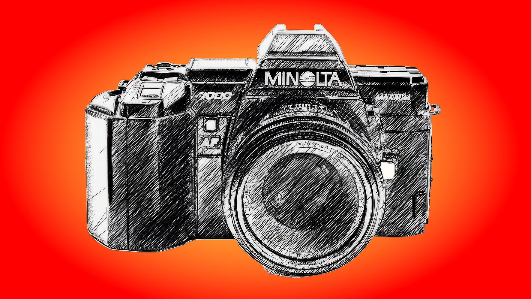 Line drawing of Minolta Maxxum 7000 SLR camera