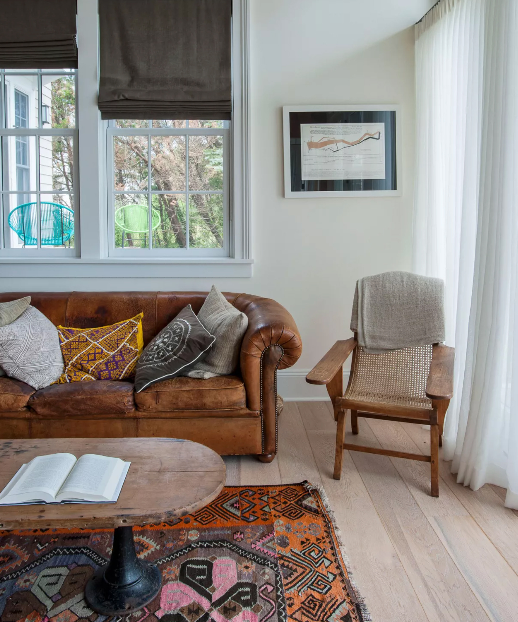 A living room with wood floor