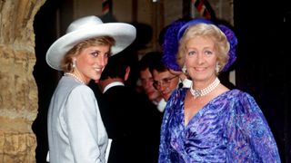great brington, united kingdom september 16 princess diana with her mother, mrs france shand kydd, attending the wedding of viscount and viscountess althorp at the church of st mary the virgin in great brington near the althorp family home the princess is wearing a dove grey suit designed by catherine walker photo by tim graham photo library via getty images