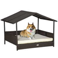 PawHut Wicker Dog House Outdoor with Canopy