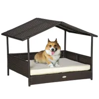 PawHut Wicker Dog House Outdoor with Canopy