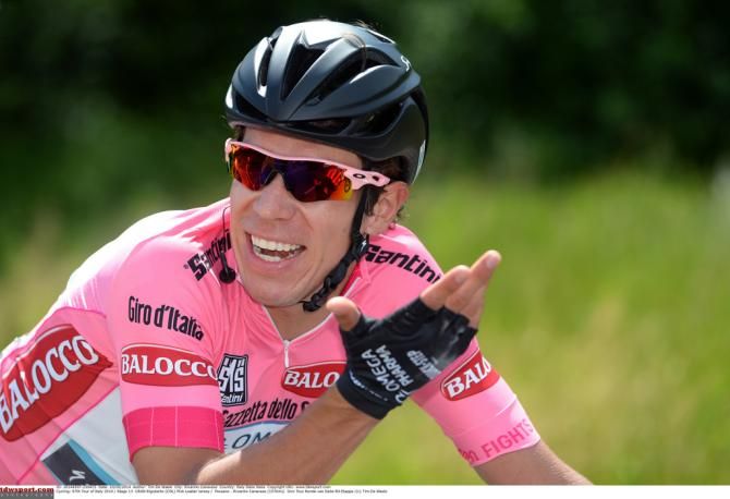 Rigoberto Uran (Omega Pharma-Quick Step) enjoying pink