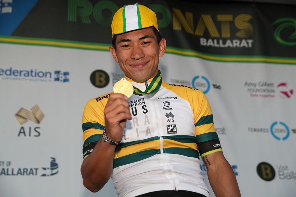 Caleb Ewan with a gold medal to start his season