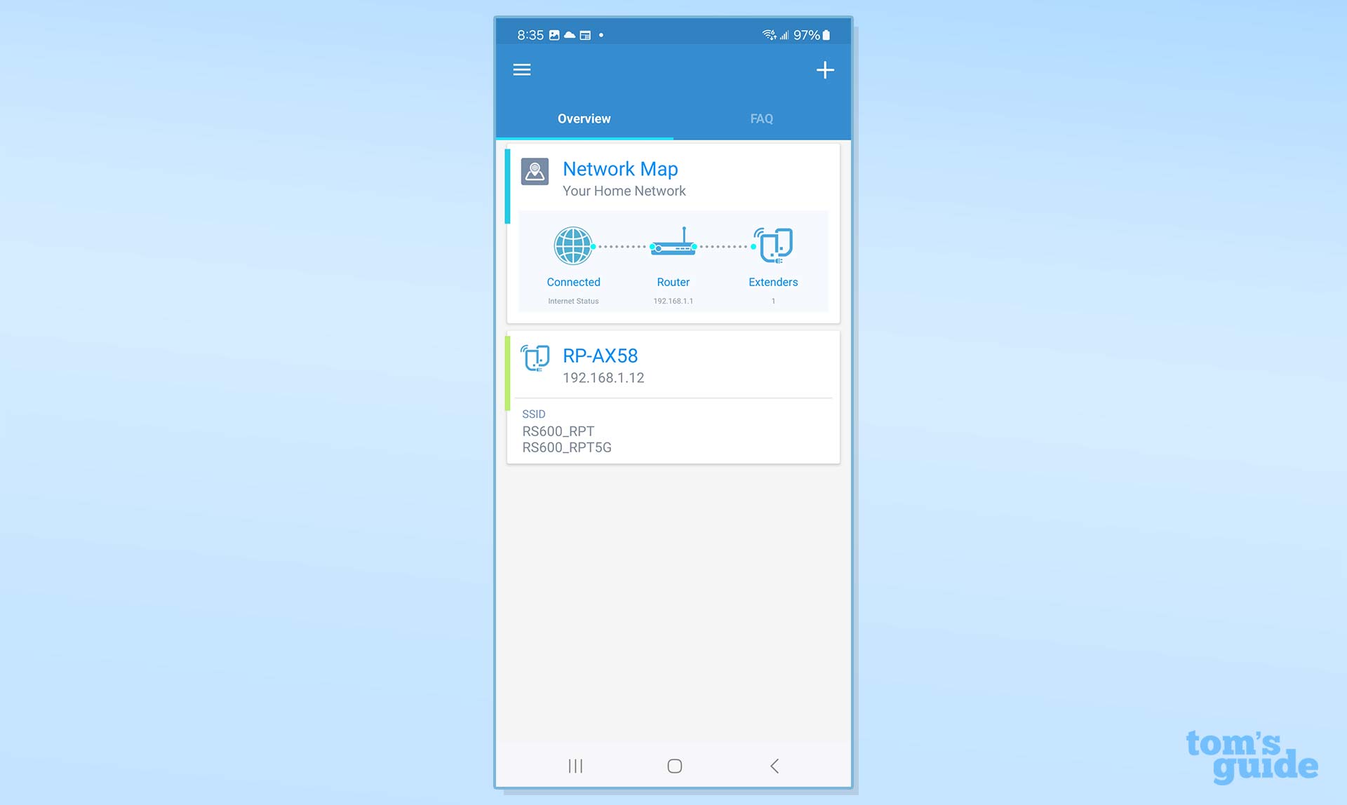 A screenshot from the Asus RP-AX58 Wi-Fi 6 extender app.