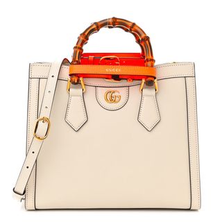 Gucci Wonka Grain Calfskin Small Diana Tote Bag Mystic White Orange Fluo