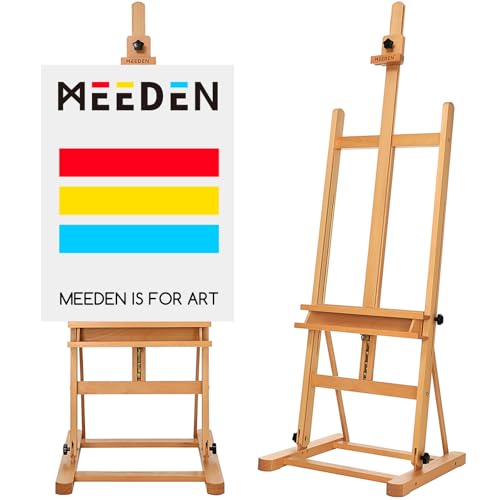Meeden Studio H-Frame Easel With Storage Tray, Solid Beech Wood Artist Painting Easel, Best Wooden Floor Easel, Holds Canvas Art Up to 48"