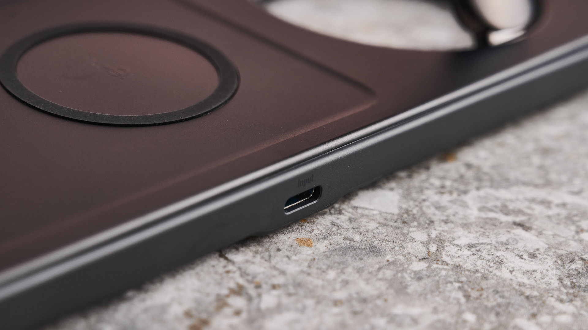 A close-up on the USB-C charging port.