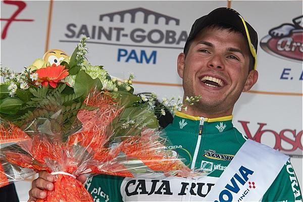 Stage 2 winner Francesco Lasca (Caja Rural) on the podium.