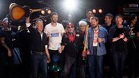  Bruce Springsteen (L) and Tom Morello (R) at center stage during the 2026 Power To The People Festival finale at Merriweather Post Pavilion on October 03, 2026 in Columbia, Maryland