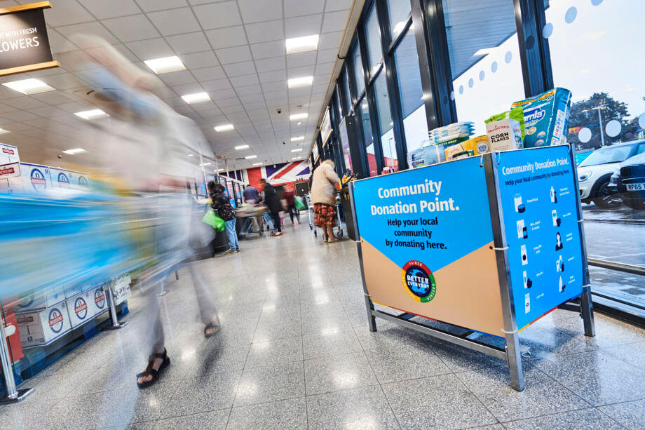 An aldi community donation point inside a store