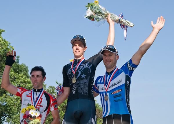 The men's podium: Eric Young (Bissell Pro Cycling), Tim Gudshell (Pure Black Racing) and Karl Menzies (UnitedHealthCare)