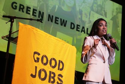 Alexandria Ocasio-Cortez at an event of the Sunrise Movement's "Road to a Green New Deal" tour.