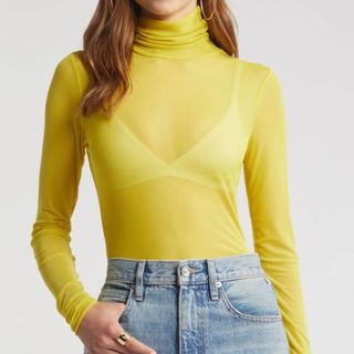 Yellow mesh turtleneck top