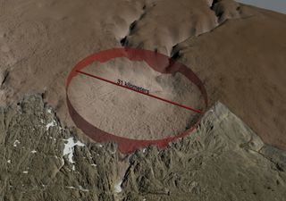 A virtual look at the Hiawatha crater, peeling away the layers of ice on top of it.