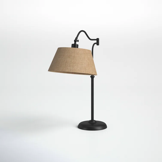 arched metal table lamp with khaki shade