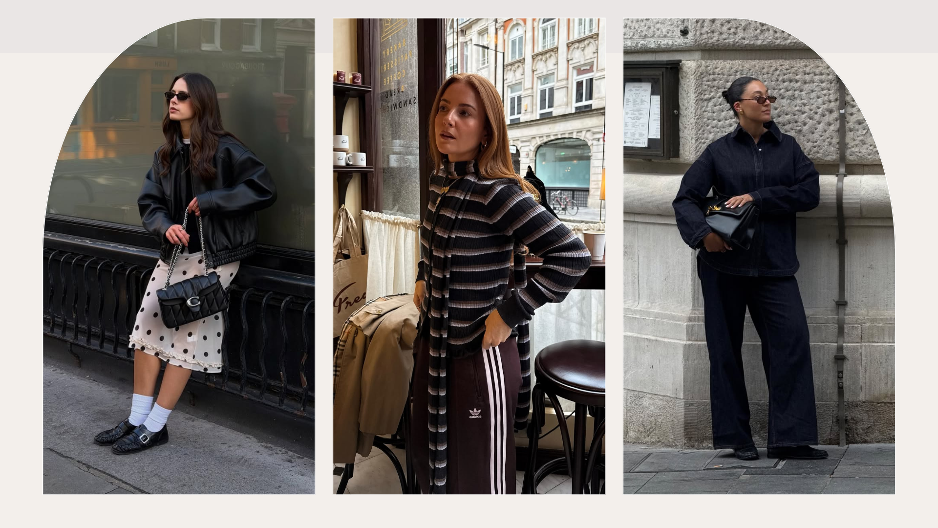 London influencers Tegan Frances, Rebecca Ferraz Wyatt and Tia Dewitt wearing spring London trends. 